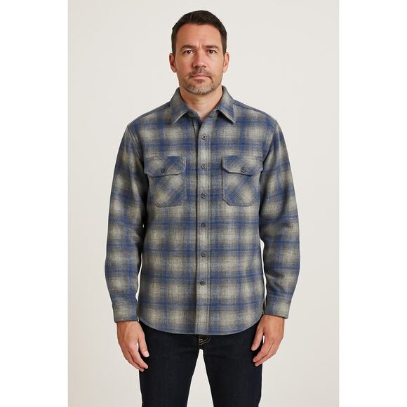 PENDLETON The Original Board Shirt XL Blue Gray Plaid 100% Wool USA Fabric - Picture 1 of 8